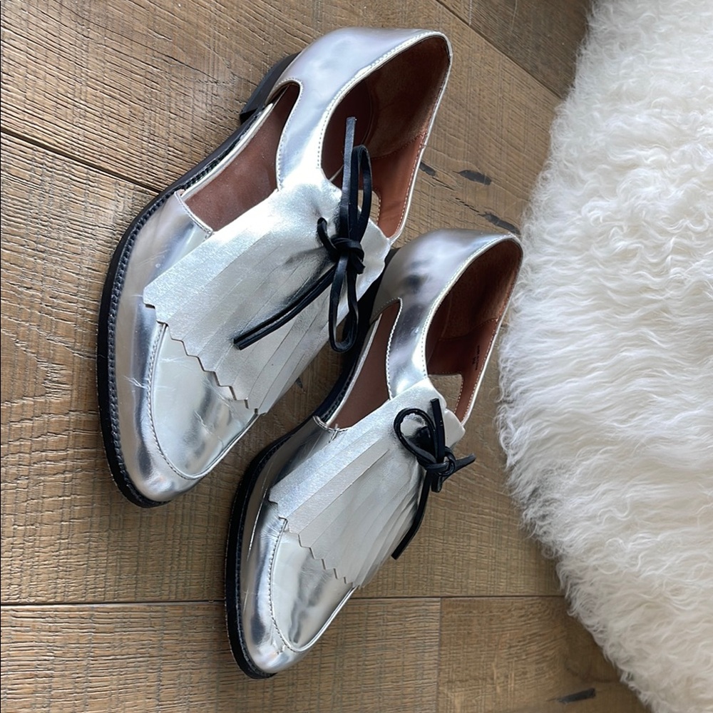 Silver Women's Loafers with Black Laces